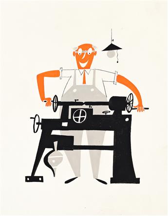 RICHARD ERDOES (1912-2008) Group of 2 illustrations: Autobahn and Man with Machine.